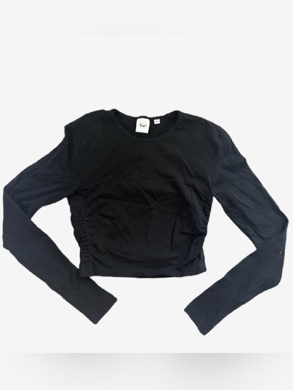 TNA Black Long Sleeve Cropped Ruched Side Top